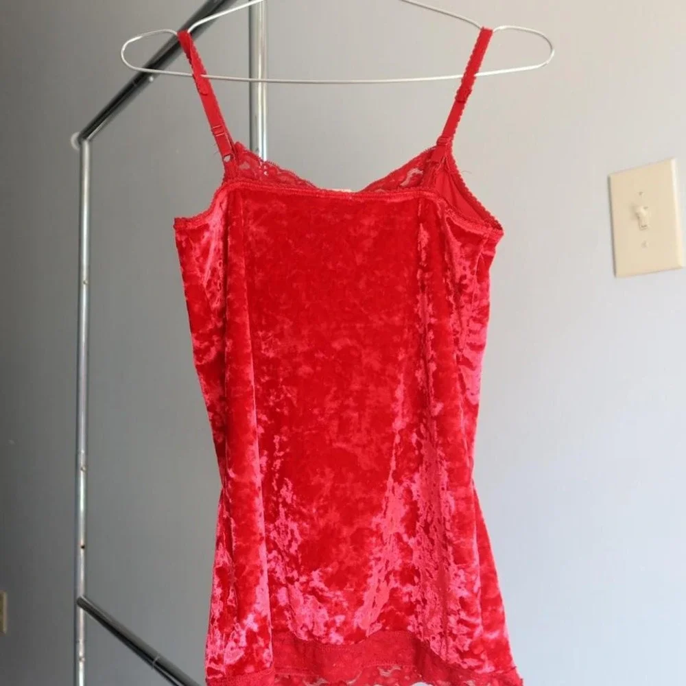 Red Velvet Spaghetti Strap Dress Casual Lace Cami Top Faded Glory - Picture 2 of 5